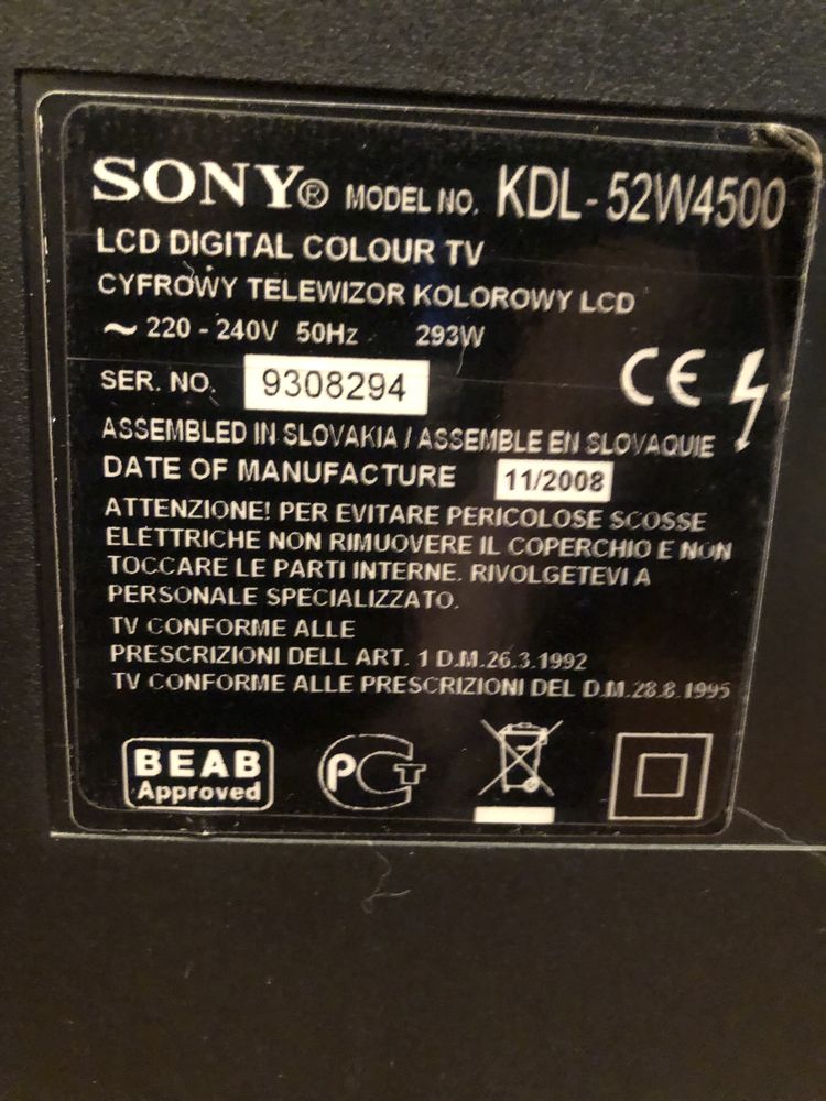 LCD телевизор Sony KDL-52W4500 диагональ 52", требует ремонта