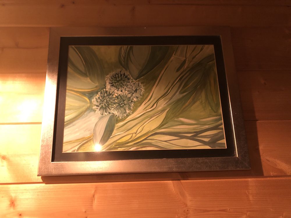 Quadro com motivos naturais, aguarela.