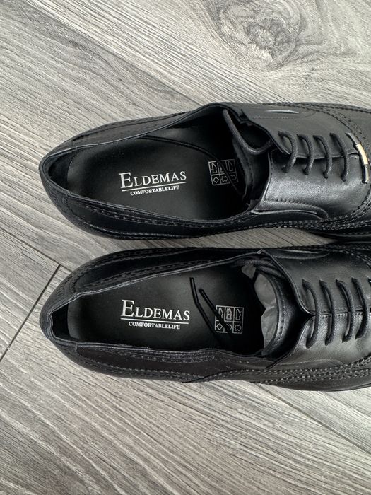 Nowe czarne eleganckie półbuty skórzane Eldemas 42