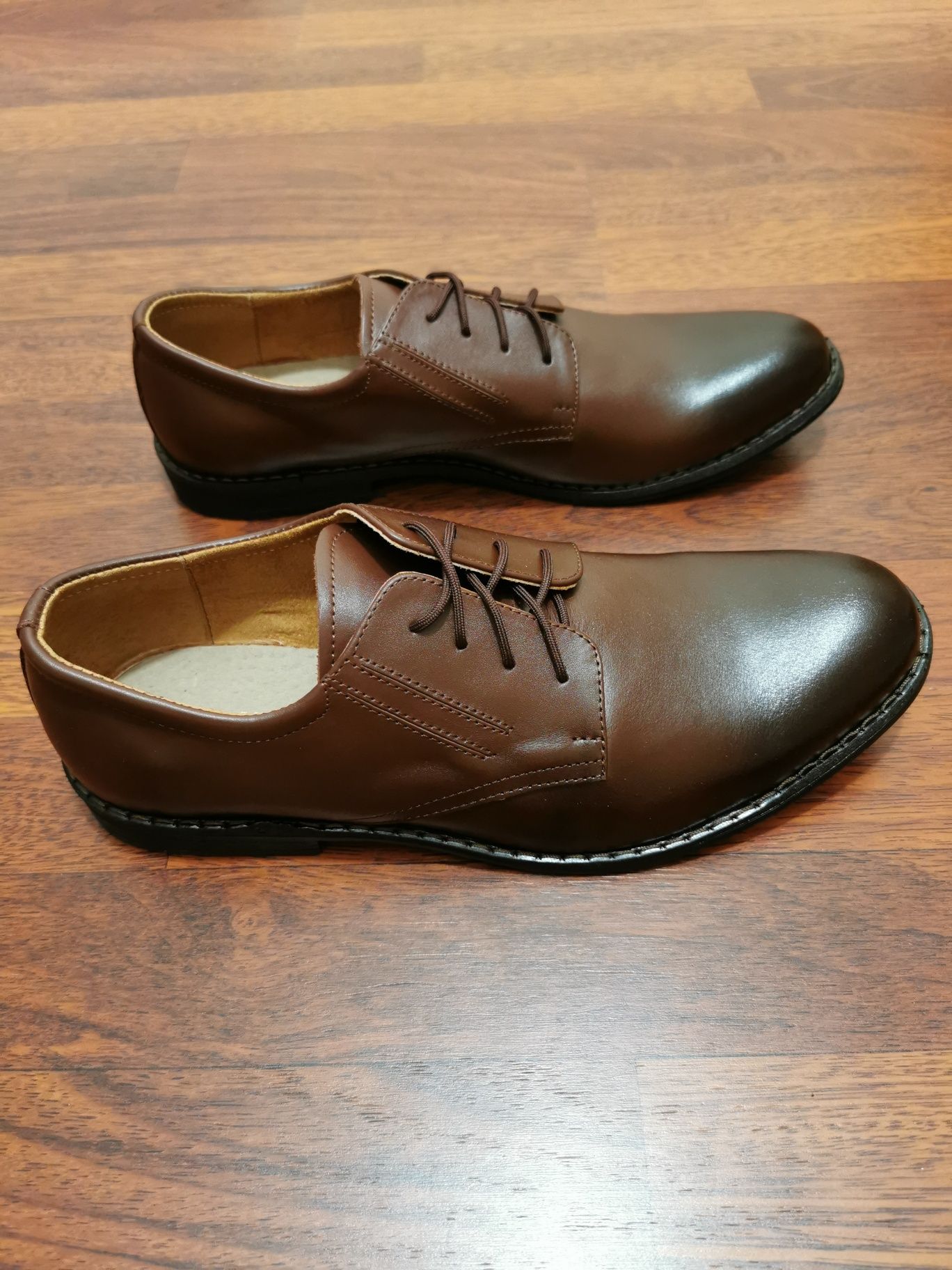 Eleganckie Tęgie Skórzane Wizytowe Półbuty Meskie  DW Brąz