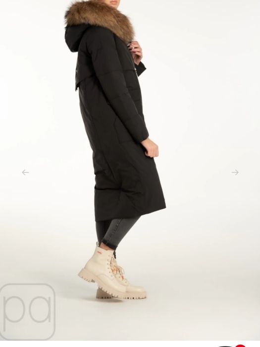 Длинный чёрный Пуховик BTN BUTTON
 С натуральным мехом