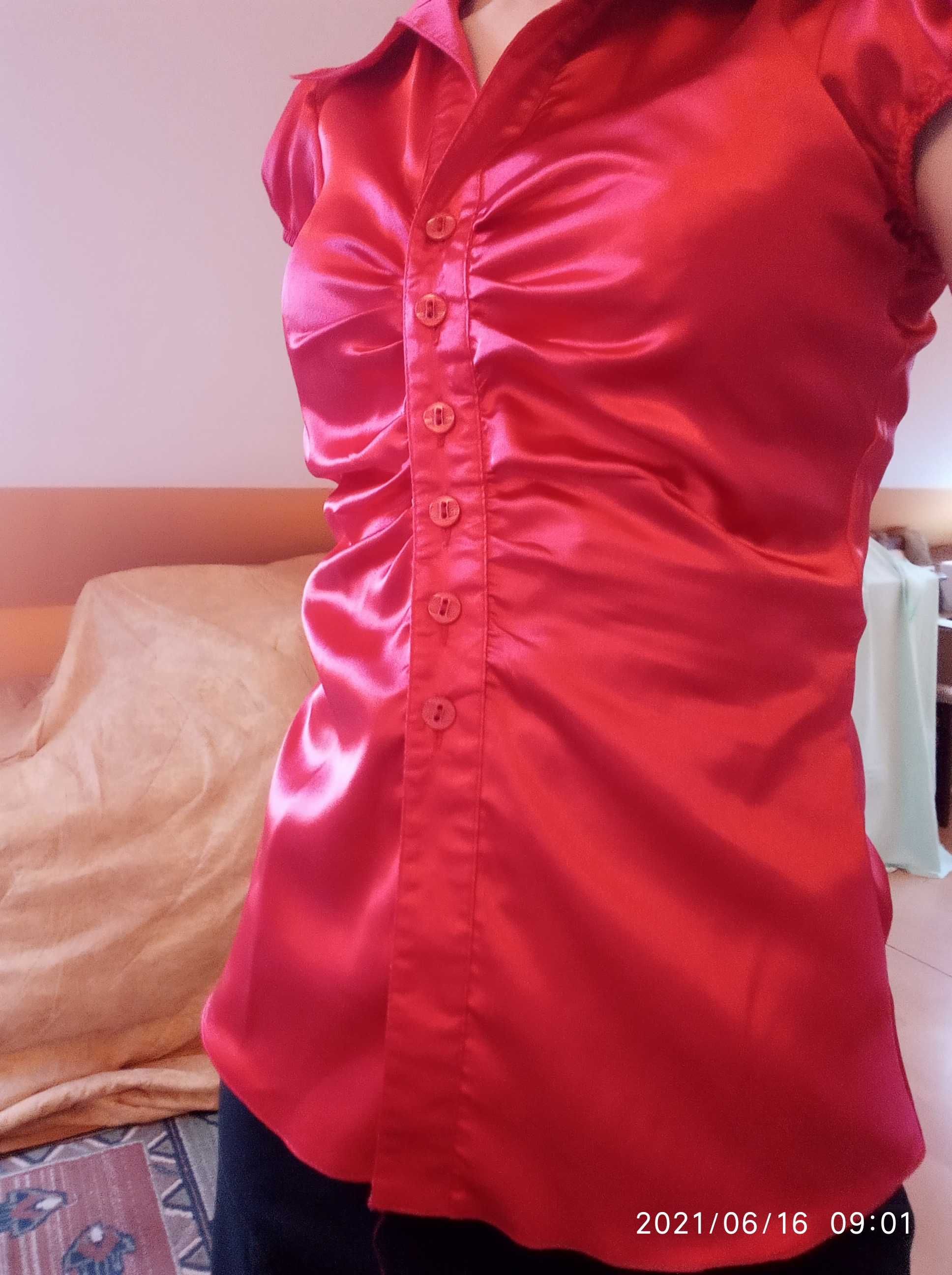 elegancka bluzka koszulka koszula damska czerwona błyszcząca r. S
