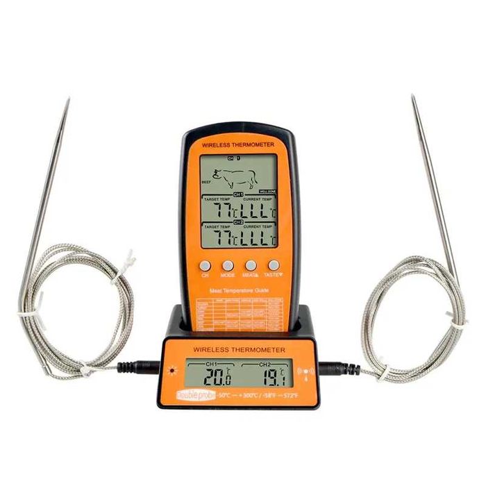Кухонный кулинарный термометр для мяса с 2 выносными щупами и сигналом