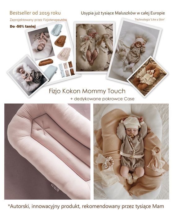 Fizjo kokon niemowlęcy snuggle beżowy me biały teddy baranek organic