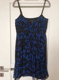 Sukienka jedwabna International Concepts 38 EUR niebieska w czarny wzo