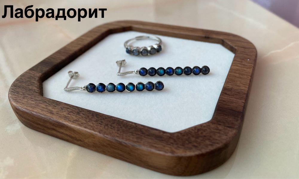 Набір пусети колечко срібло смарагд сапфір рубін морганіт