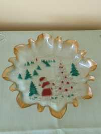 Kolorowe szklo patera talerz świąteczny wykonanie ręczne