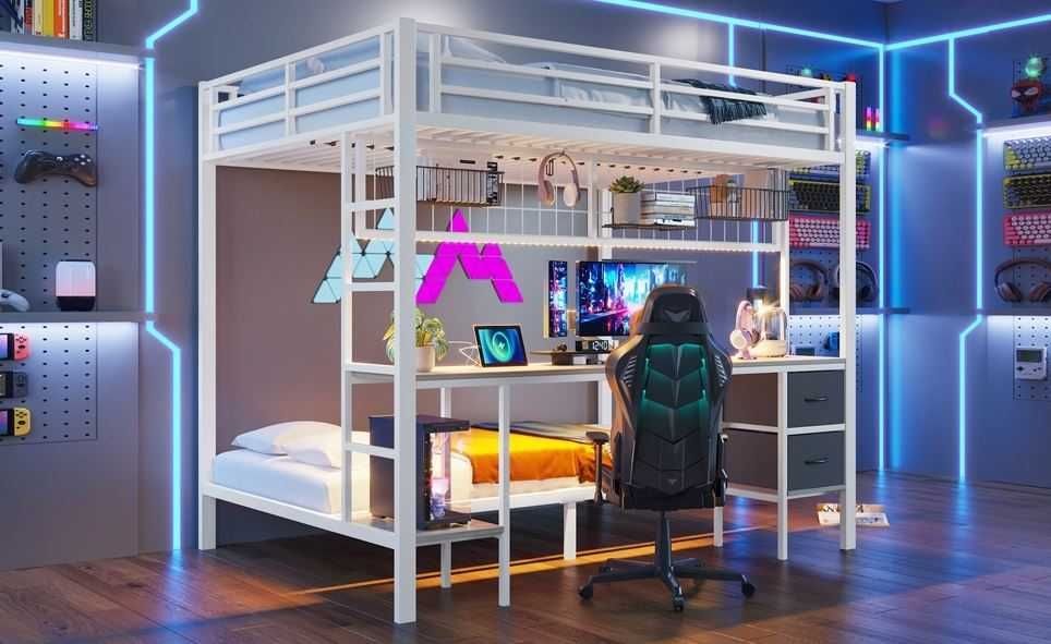 Łóżko piętrowe metalowe jedno, dwu-osobowe Białe