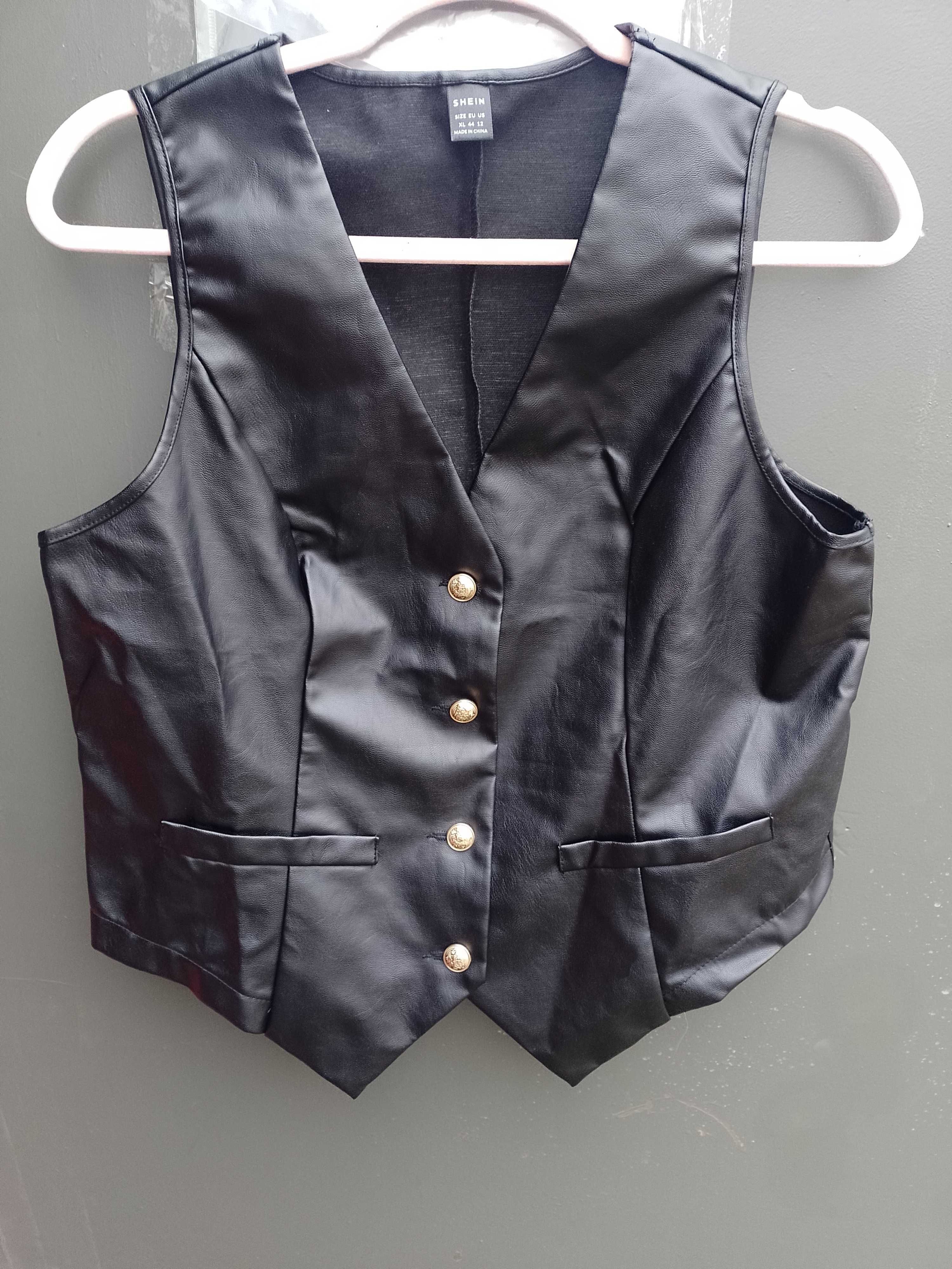 (42/XL) Shein/ Czarna, skóropodobna Kamizelka Garniturowa, NOWA