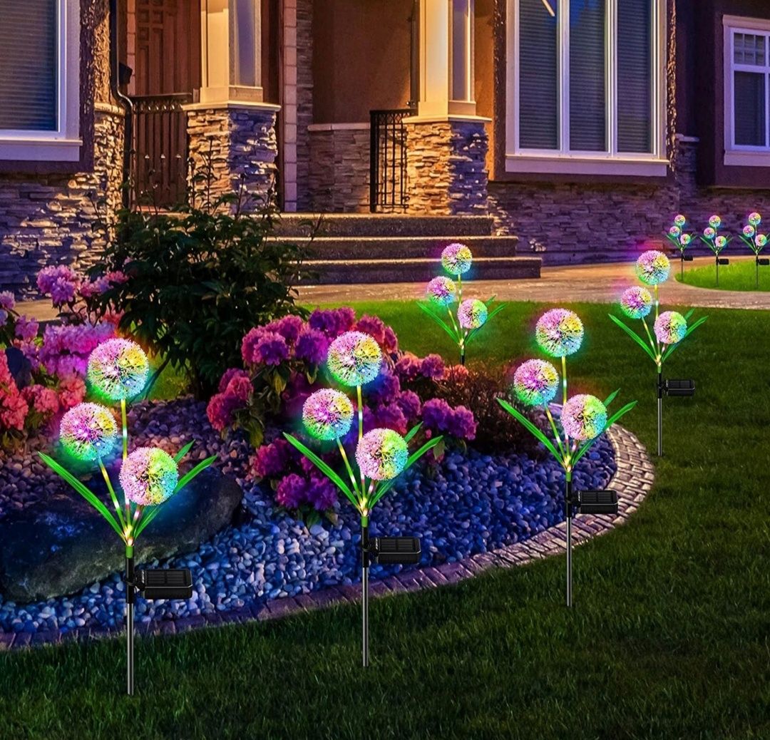 Lampka lampa solarna kwiaty kuleczki LED RGB 70 cm 2 sztuki wbijana
