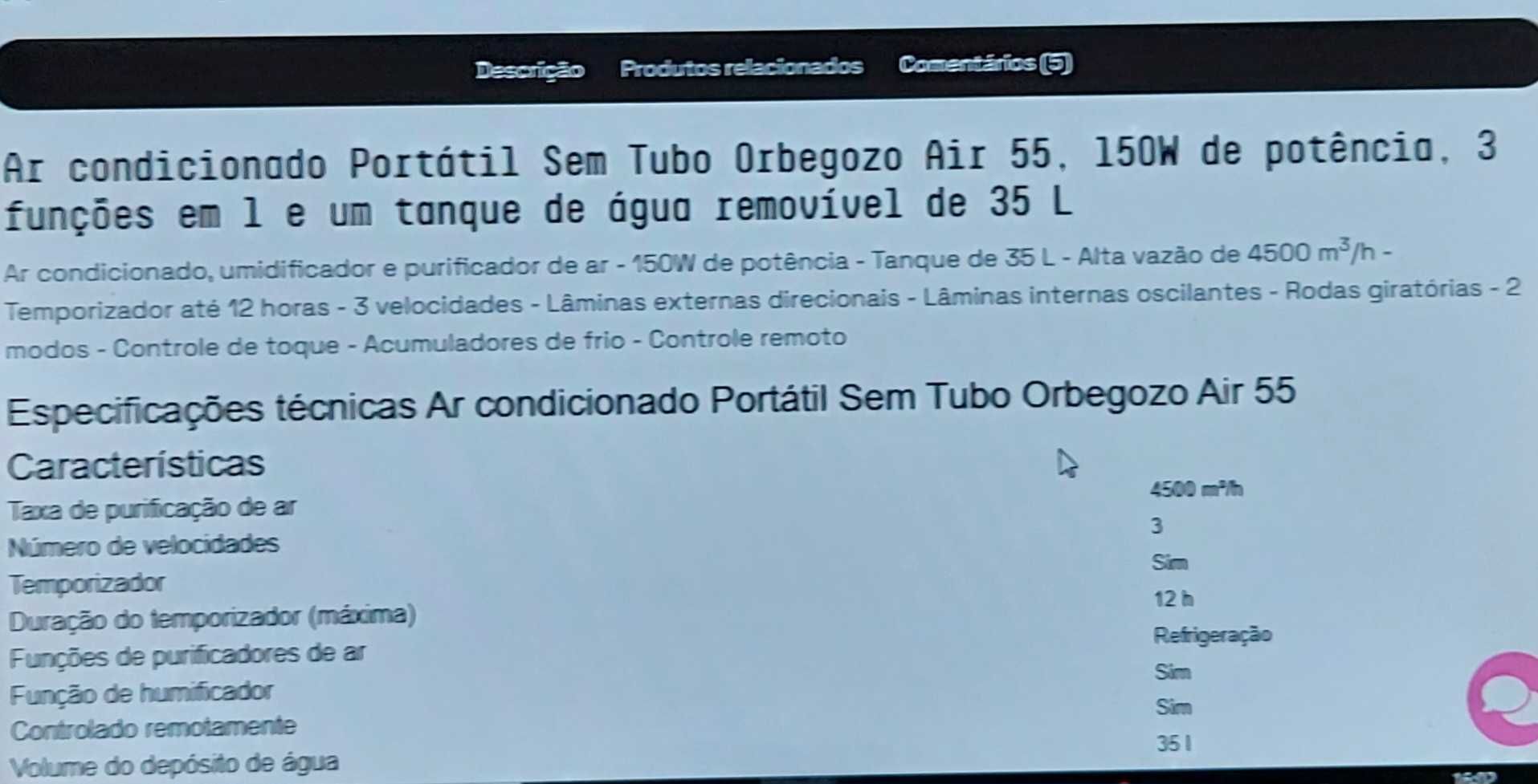 Climatizador AR Orbegozo Air 55