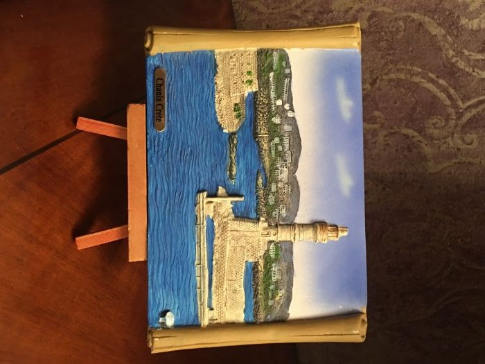 Сувенирная керамическая тарелка картина Крит Chania Crete Греция