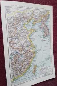 Chiny, Korea  oryginalna, stara XIX w. mapa
