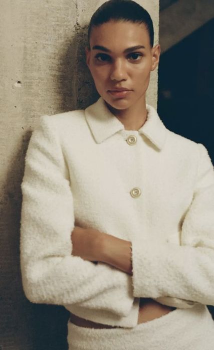 Krótka kurtka boucle Zara M żakiet marynarka kieszenie nowa