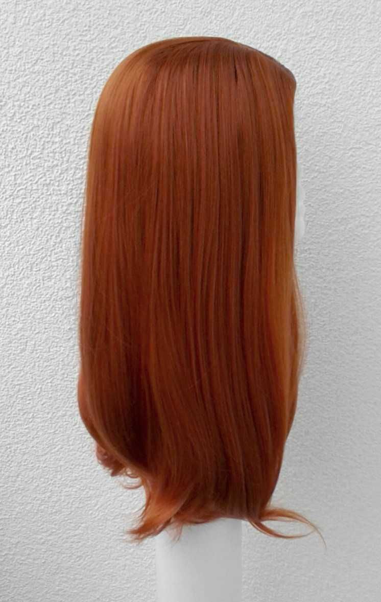 Ciemna ruda długa peruka z przedziałkiem prosta wig cosplay