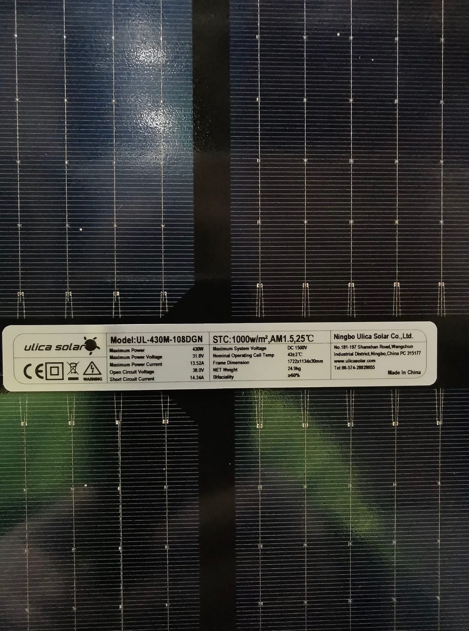 Panel PV ULICA SOLAR 430W FULL BLACK N Type BiFacial - 369 zł brutto