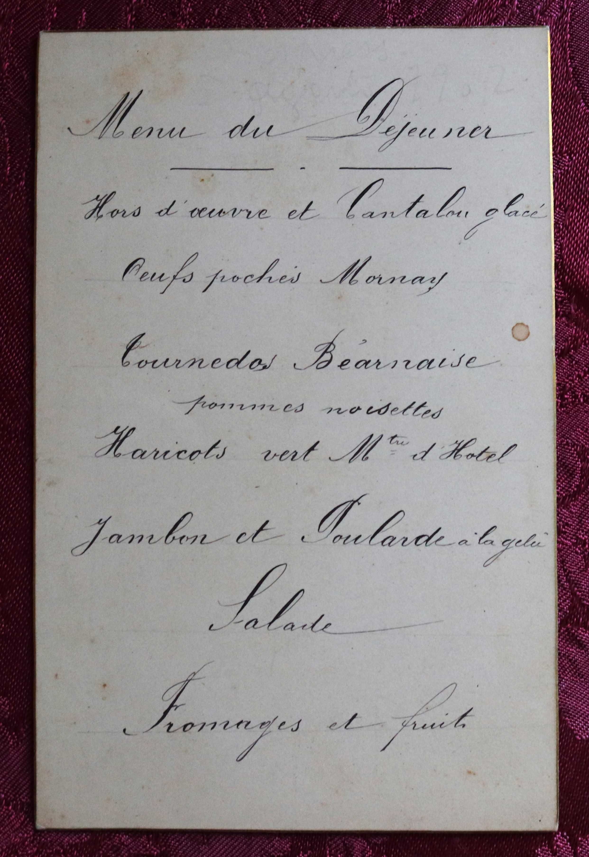 Rainha D. Maria Pia menu almoço no Sud Express para Paris 1902 raro