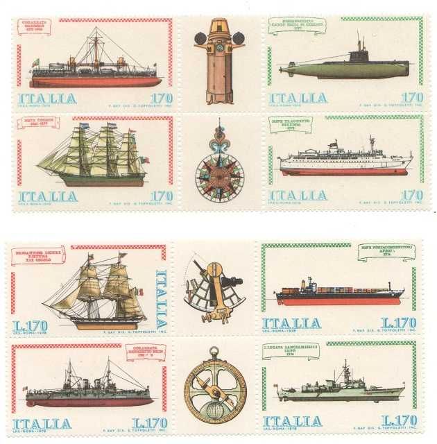 Italia - barcos - blocos de selos novos com vinheta central