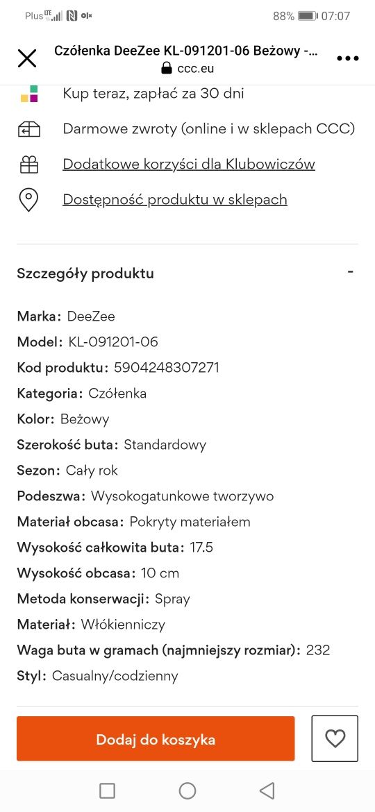 Czółenka ccc  deeze 38 jasny beż