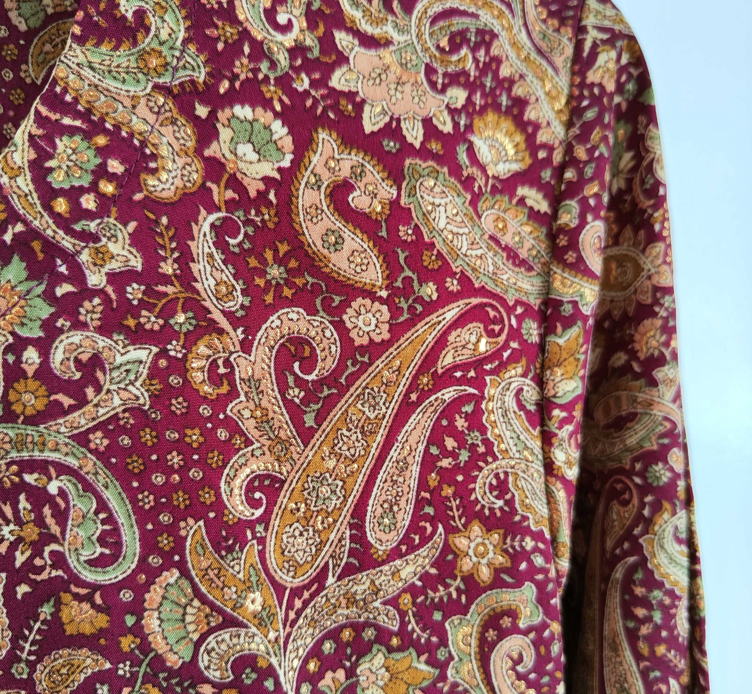 Tunika indyjska kameez kurta S 36 brązowa złota wzór paisley boho