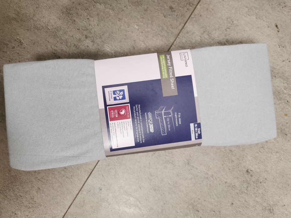 2x Prześcieradło livarno Lidl miętowe niebieskie 90 x 200 z dżerseju z