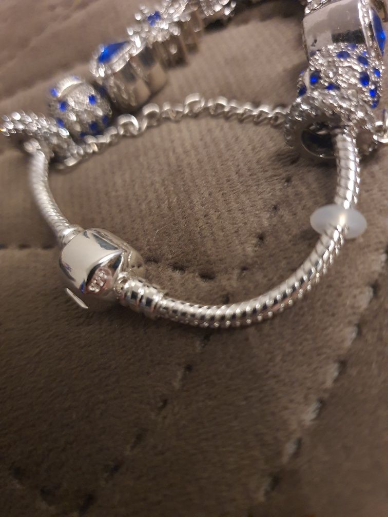 Srebrna Bransoletka Modułowa Charms Charmsy Charmsami Beads Zawieszki