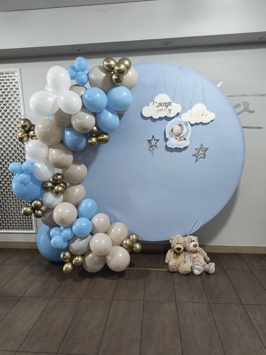 Pokrowiec na stelaż koło ścianka chrzest ślub baby blue 2m