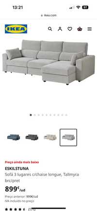 Sofá Ikea 3 lugares c/ chaise longue