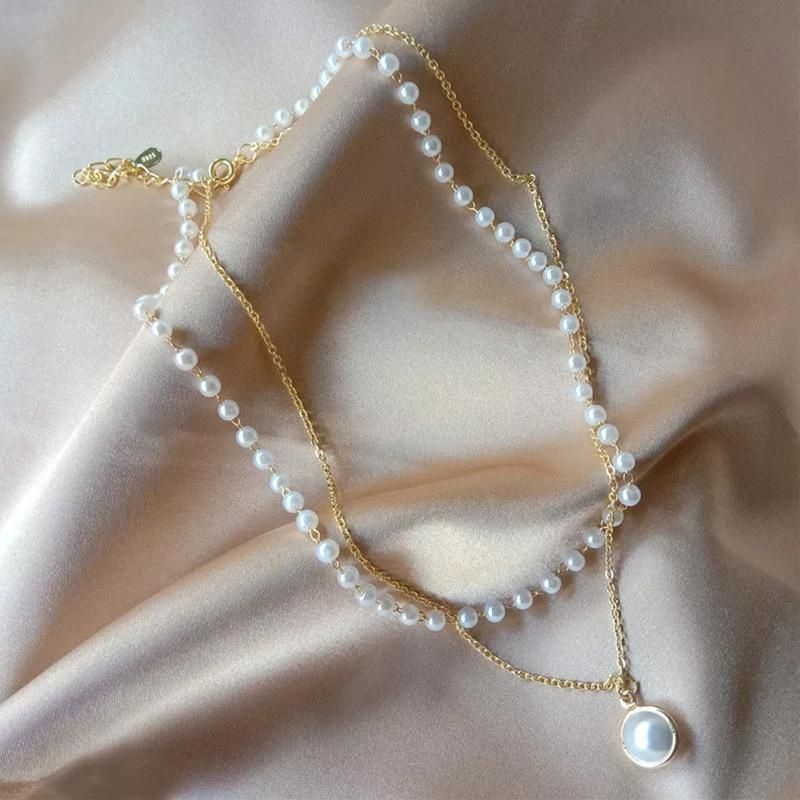 Двойное жемчужное ожерелье цепочка колье подвеска жемчуг