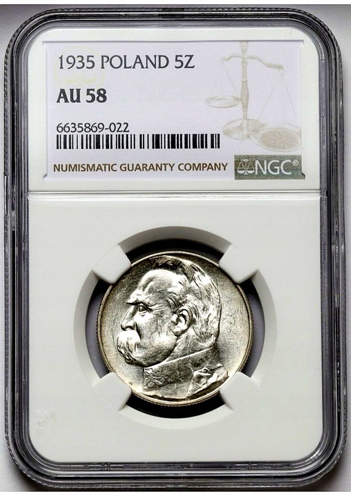 Moneta Józef Piłsudski 1935r 5zl NGC AU58