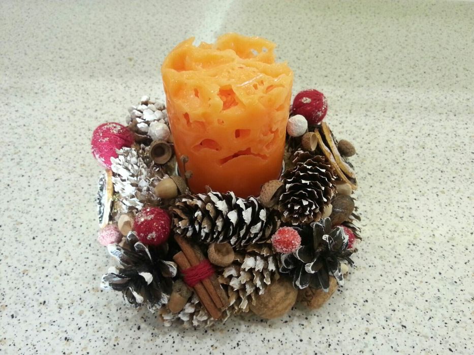 Посвечник и свеча hand made с природных материалов