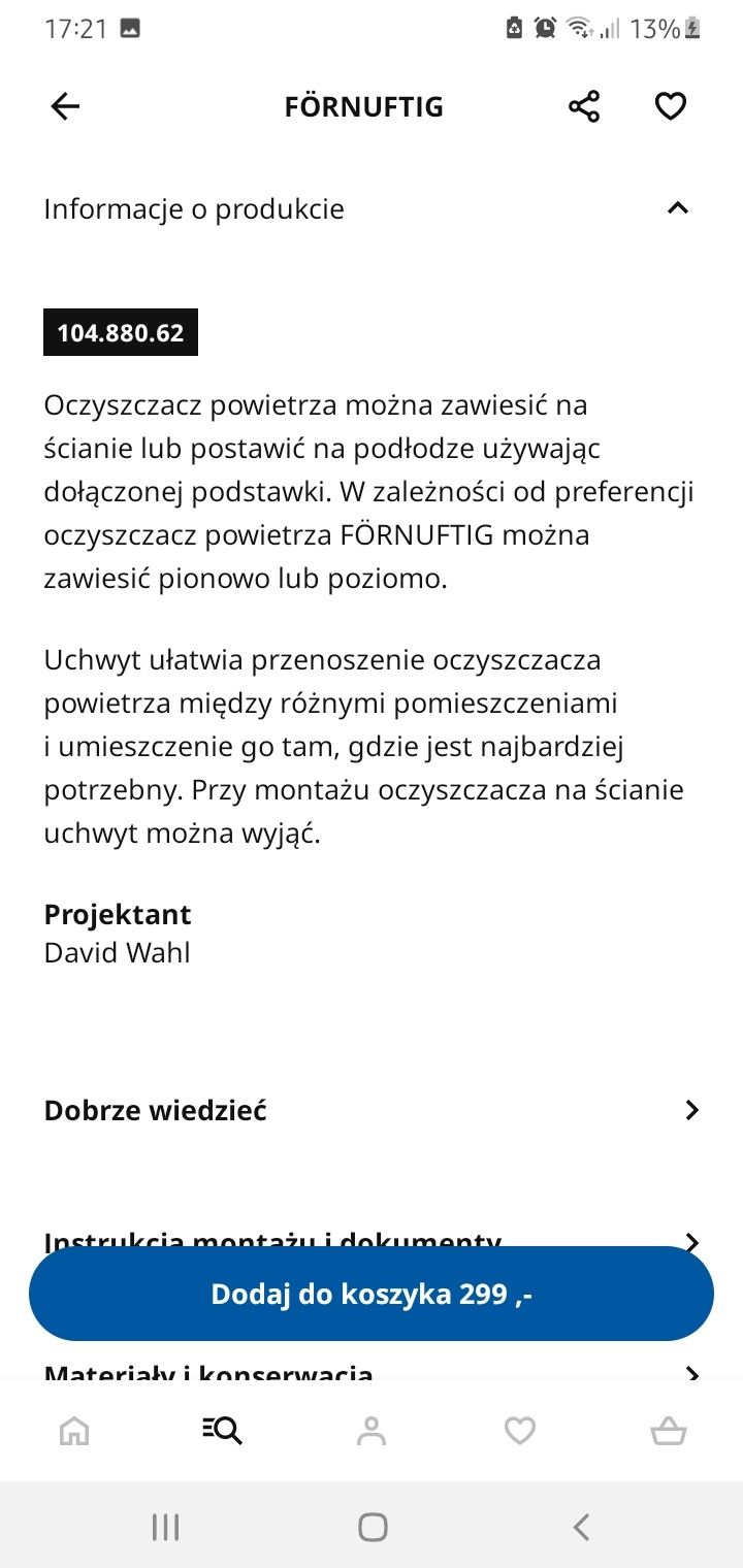 IKEA Fornuftig oczyszczacz powietrza nowy