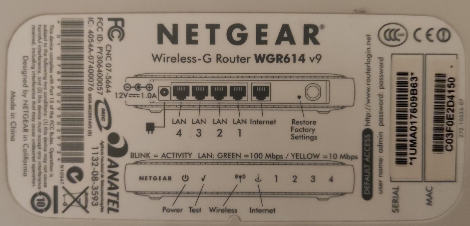 Router wifi Netgear WGR614 v9