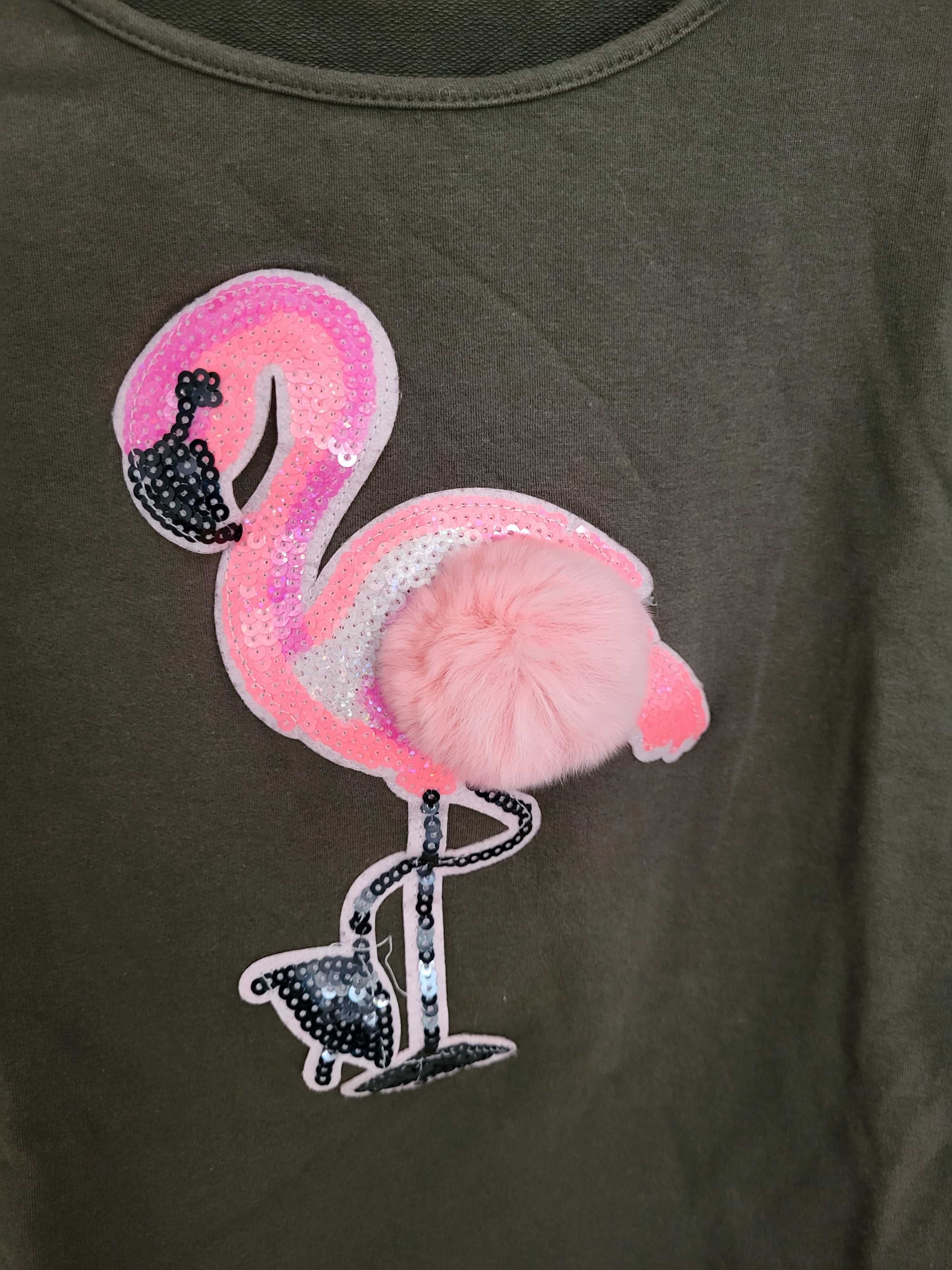 Bluzka 152 kolor oliwka/khaki z flamingiem