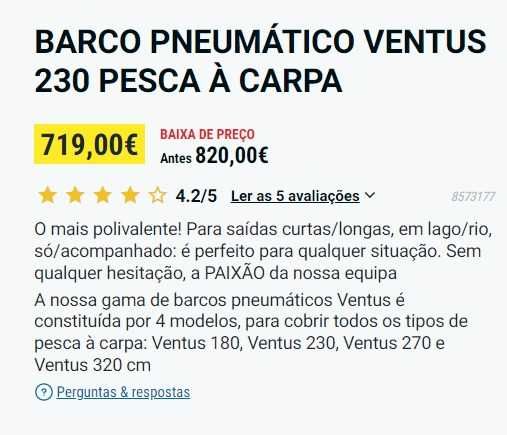 Barco Pneumatico VENTUS 230 carpfishing