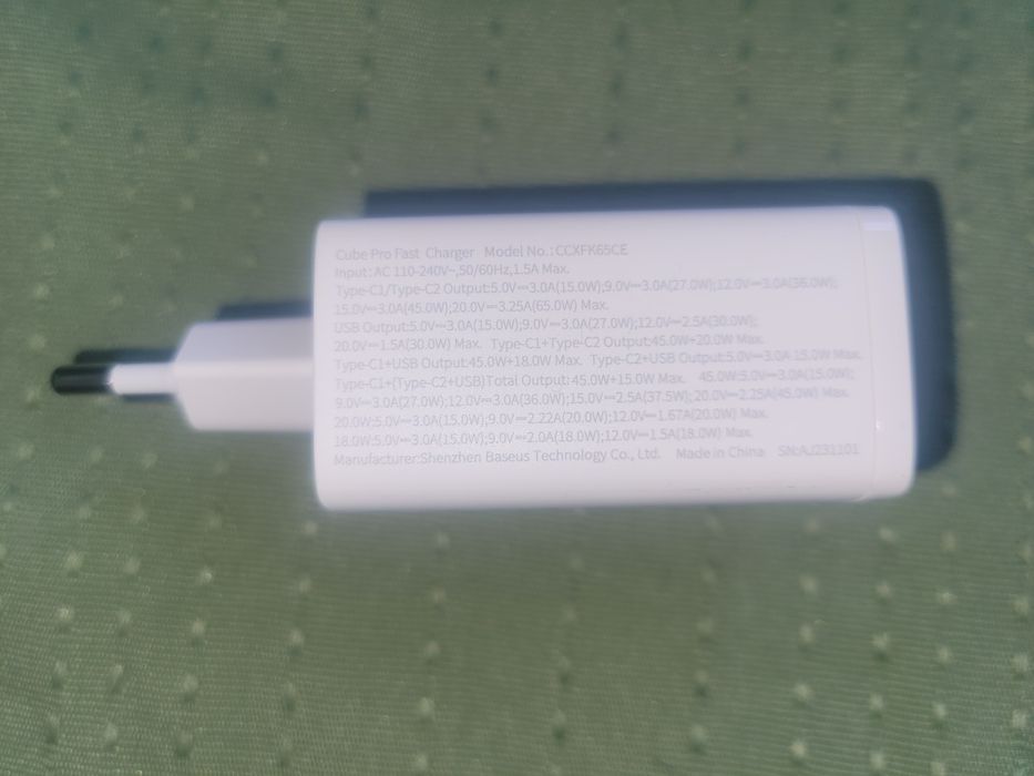 Ładowarka Baseus GaN 65W USB X3, USB-C