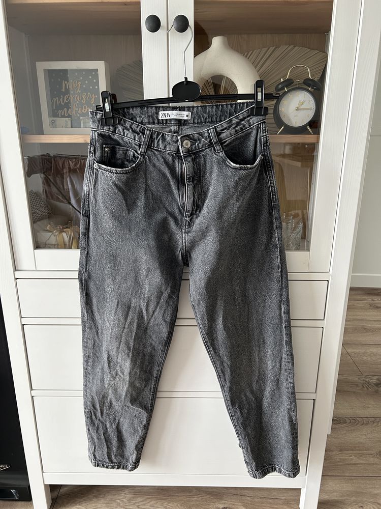 Szare sprane jeansy dżinsy Zara 40 mom jeans boyfriend