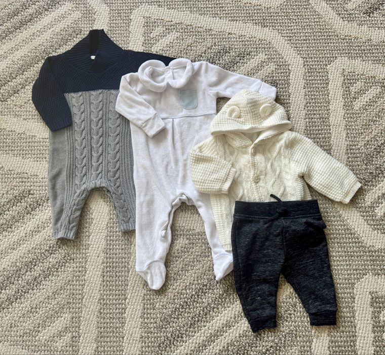 Вʼязаний ромпер next, велюровий сліп next, светрик, штани на  3-6 міс