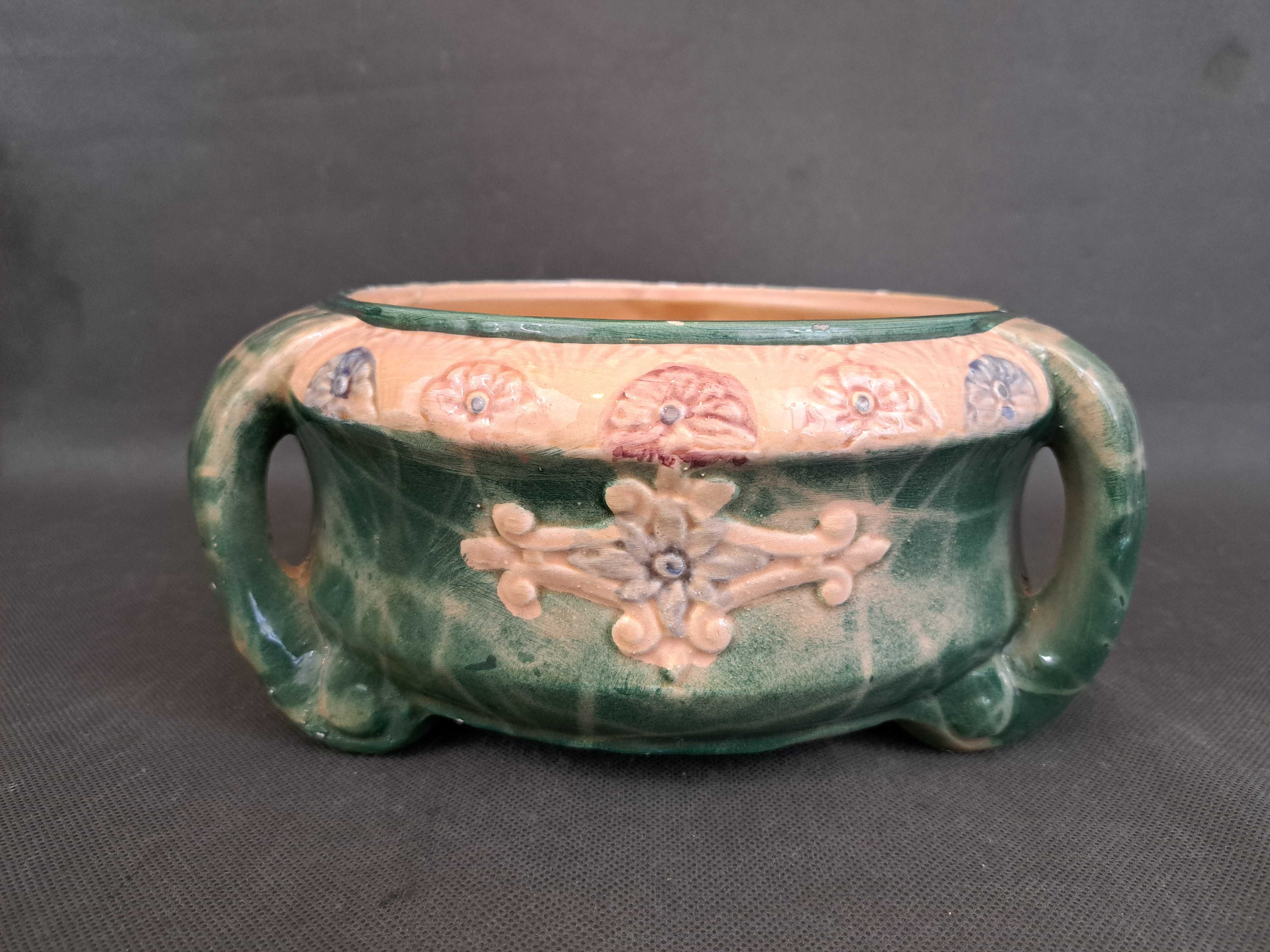 Doniczka ceramiczna, secesja, majolika