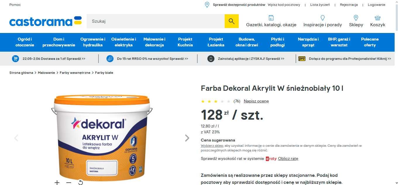 Farba  Dekoral Akrylit W biała 2X 10 L