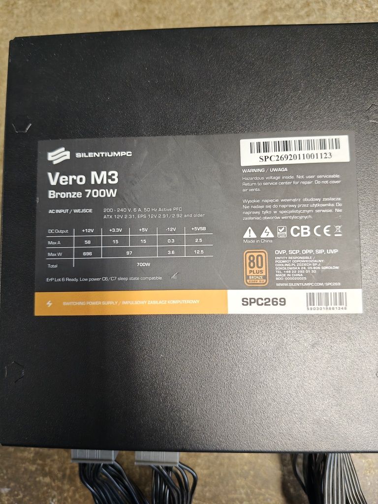 Zasilacz Silentium Vero M3 Bronze 700W modularny sprawny