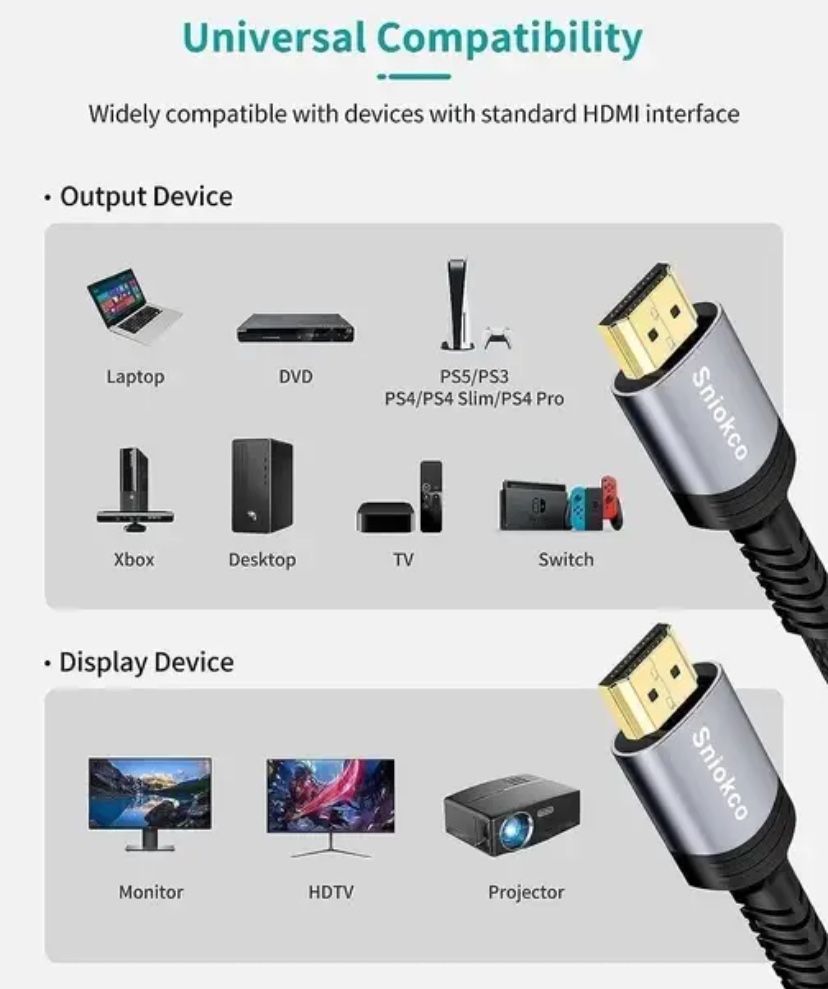 Кабель Sniokco 2 м HDMI to HDMI 2.1 8K