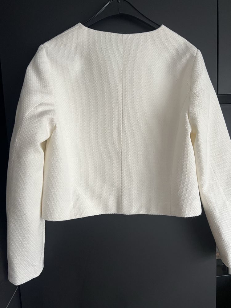 Zara biały żakiet ecru jasny krótki bawełniany nowy elegancki marynara