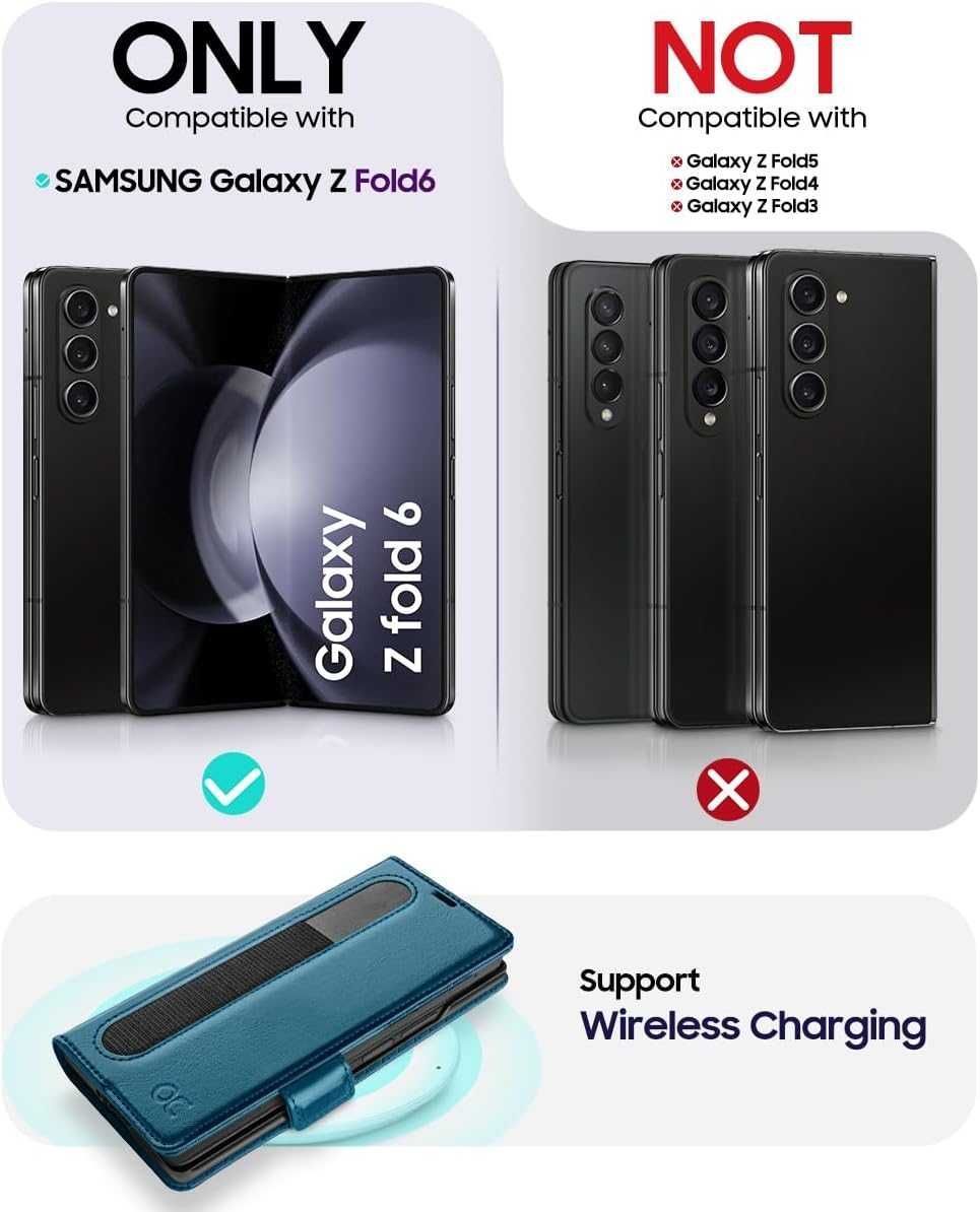OCASE etui skórzane do Samsung Galaxy Z Fold 6  pawi niebieski szkło