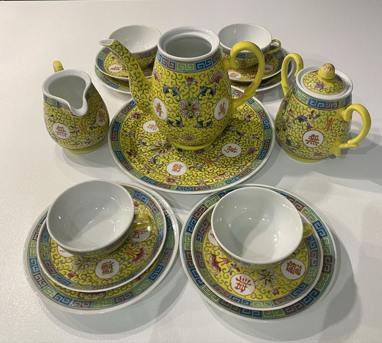 Chińska porcelana Mun Shou zestaw dla 4 osób