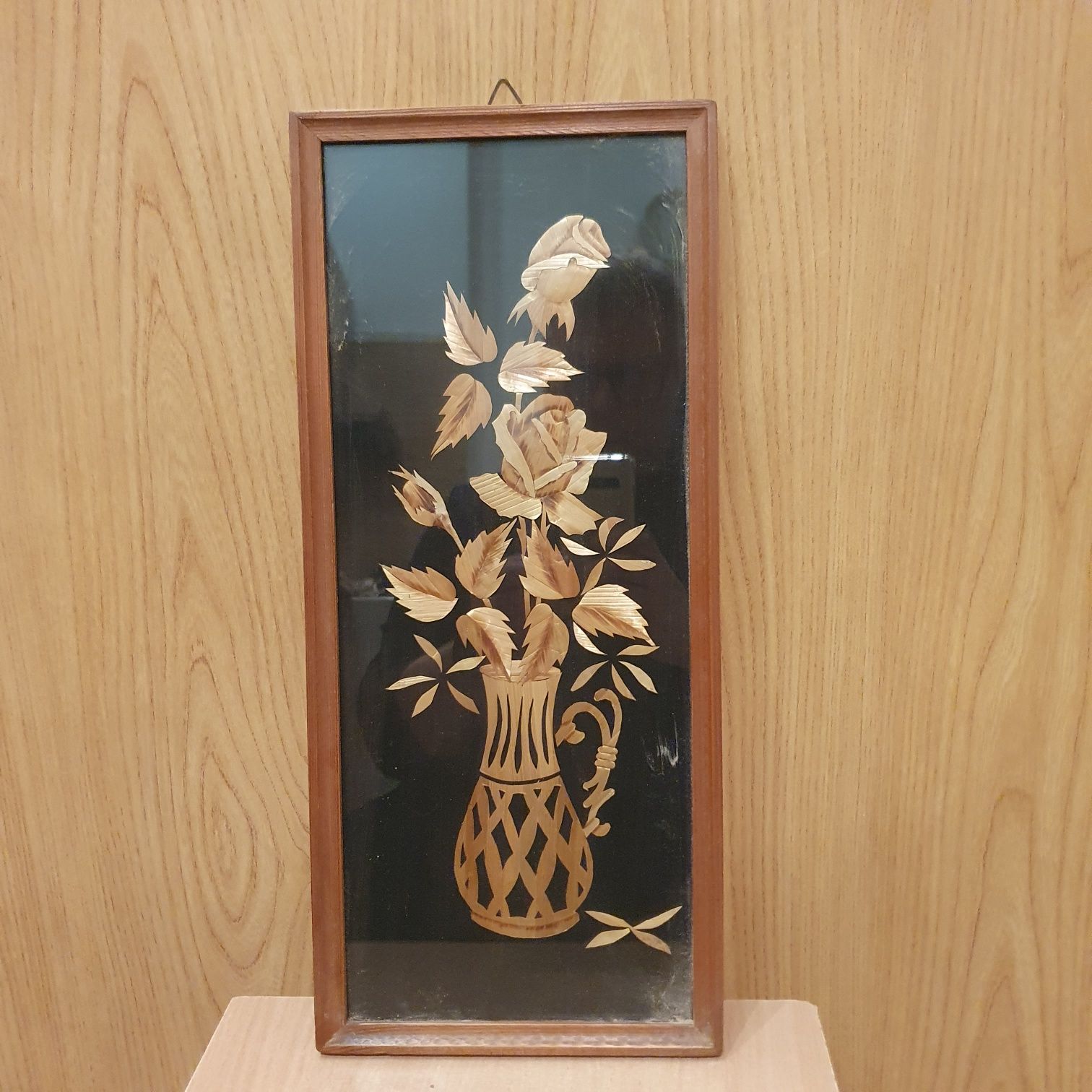 Obraz kwiaty ze slomy PRL