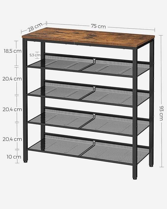 Szafka na buty z siedziskiem Songmics 75 x 93 x 28 cm odcienie brązu