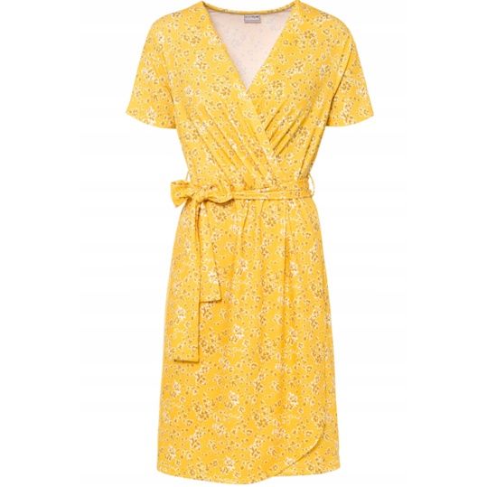 bonprix żółta letnia wiosenna sukienka damska z wiązaniem  36/38