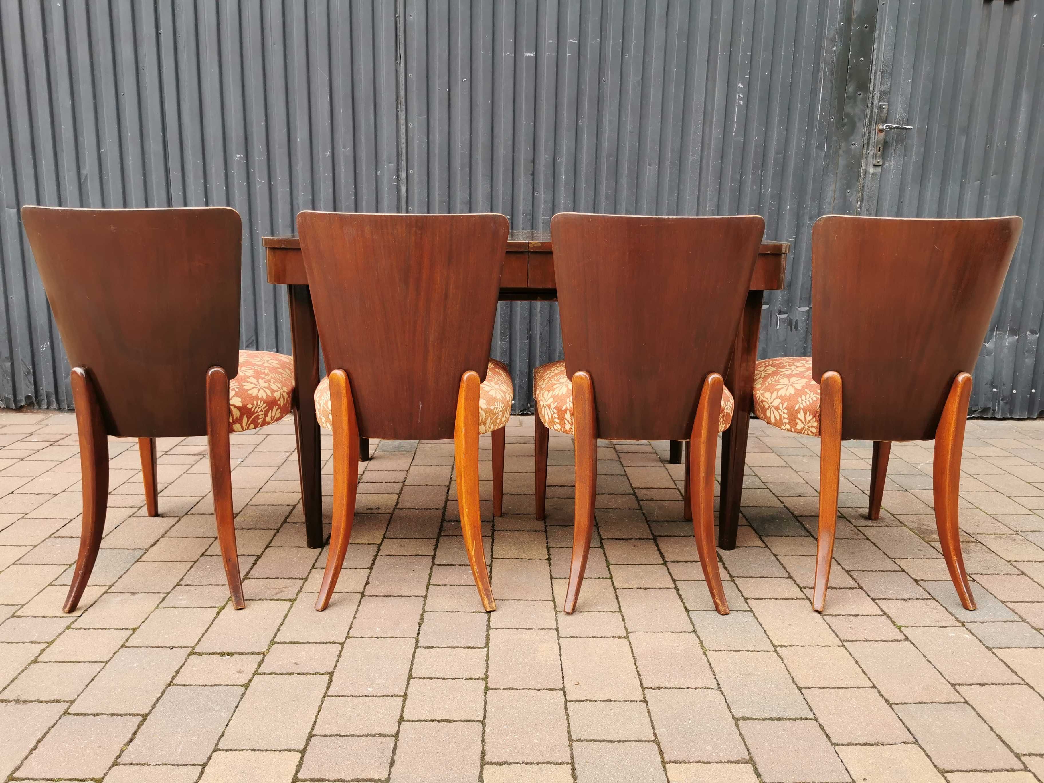 Stół + Krzesła H-214, ART DECO J. Halabala, Czechosłowacja '30, Retro