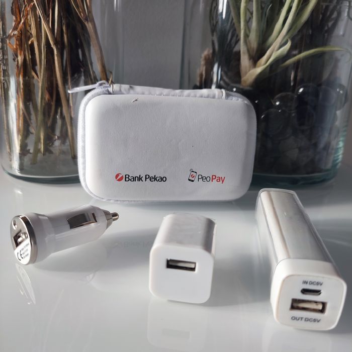 Zestaw do ładowania USB – powerbank, ładowarka samochodowa i sieciowa